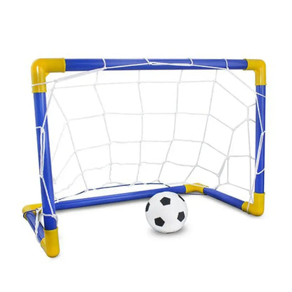 Bright blue kids' soccer goal, complete with ball, perfect for backyard sports activity