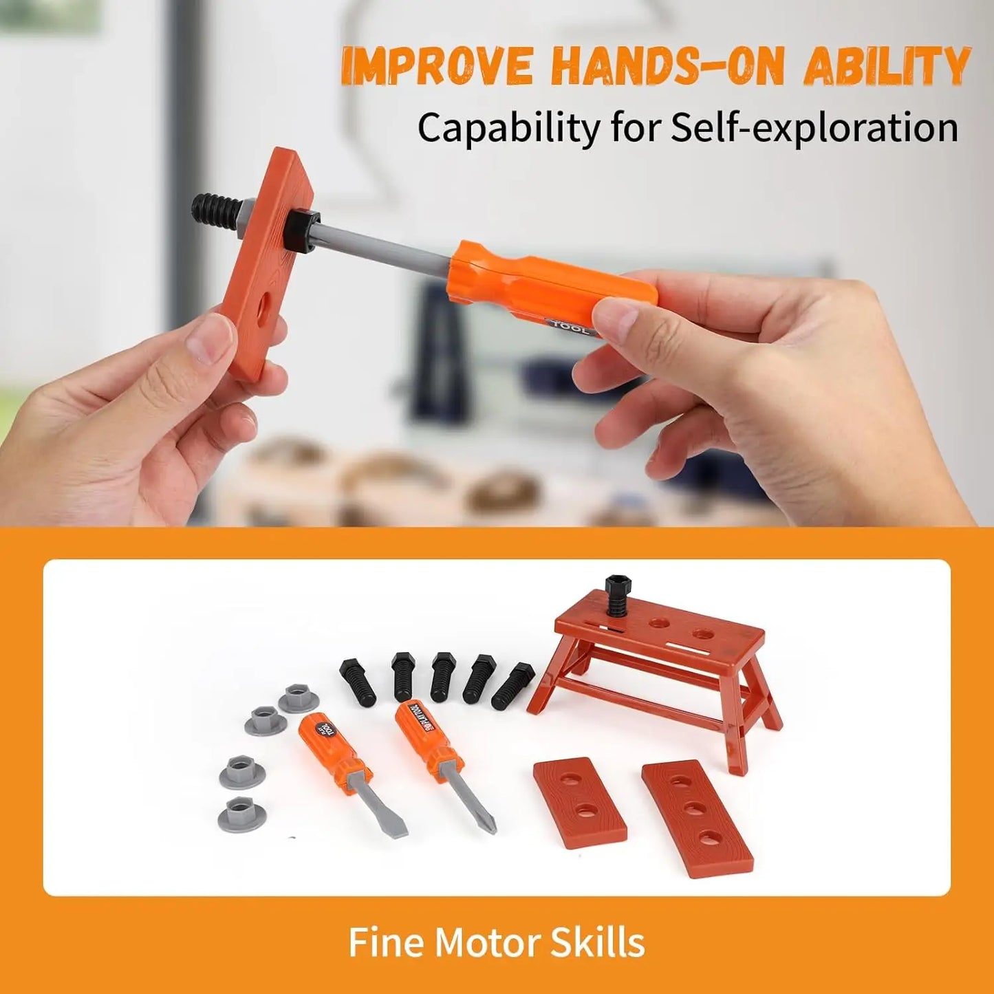 Colorful construction toy includes a pretend drill, nuts, and bolts, perfect for boys and girls' play