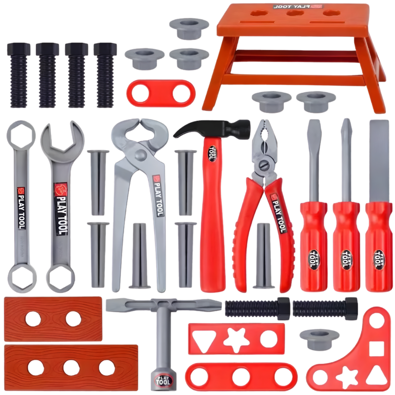 Durable kids' pretend play construction tool set, perfect for aspiring young builders.