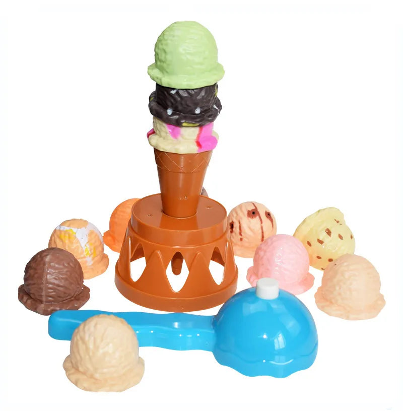 Pretend play ice cream parlor setup with the stacking toy set, ideal for kids' interactive play