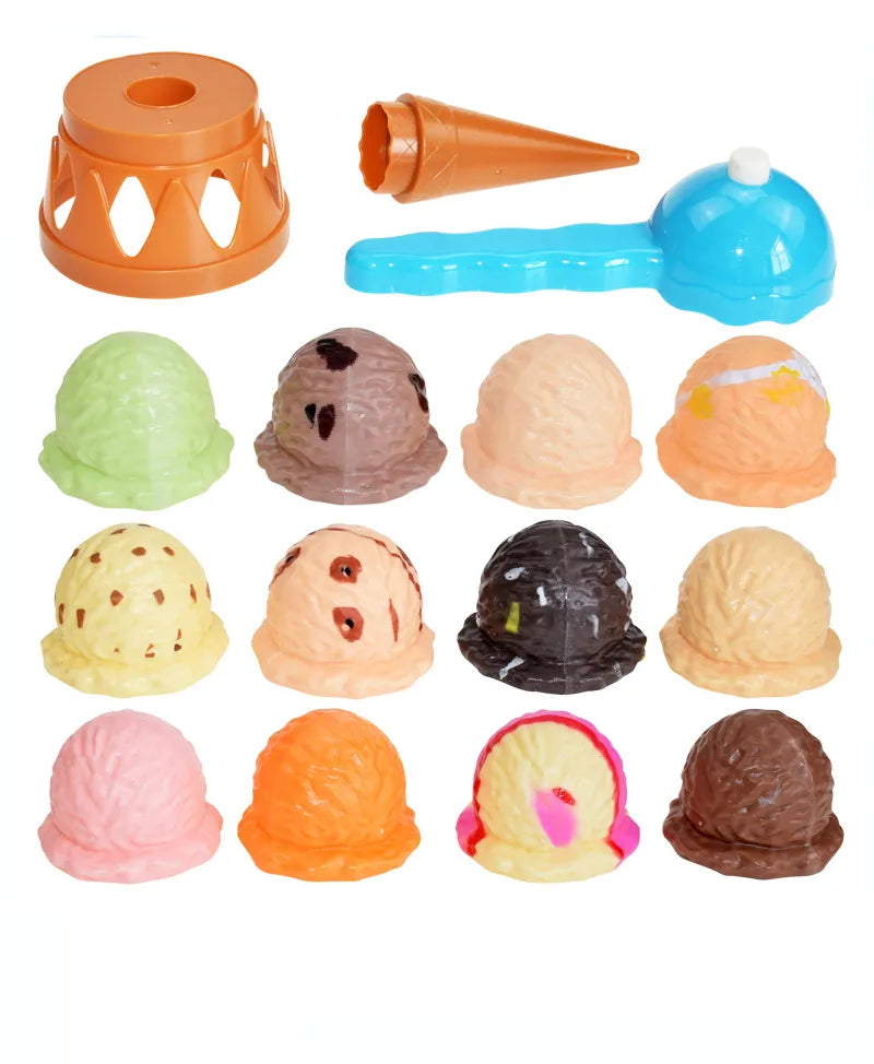 Brightly colored ice cream stacking toy, designed for safe and engaging pretend play for children