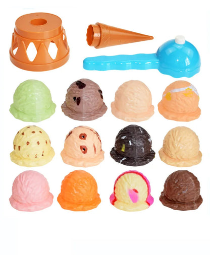 Brightly colored ice cream stacking toy, designed for safe and engaging pretend play for children