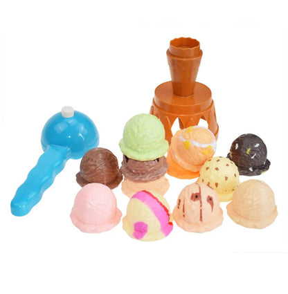 Vibrant ice cream stacking toy for toddlers, promoting imaginative play and hand-eye coordination
