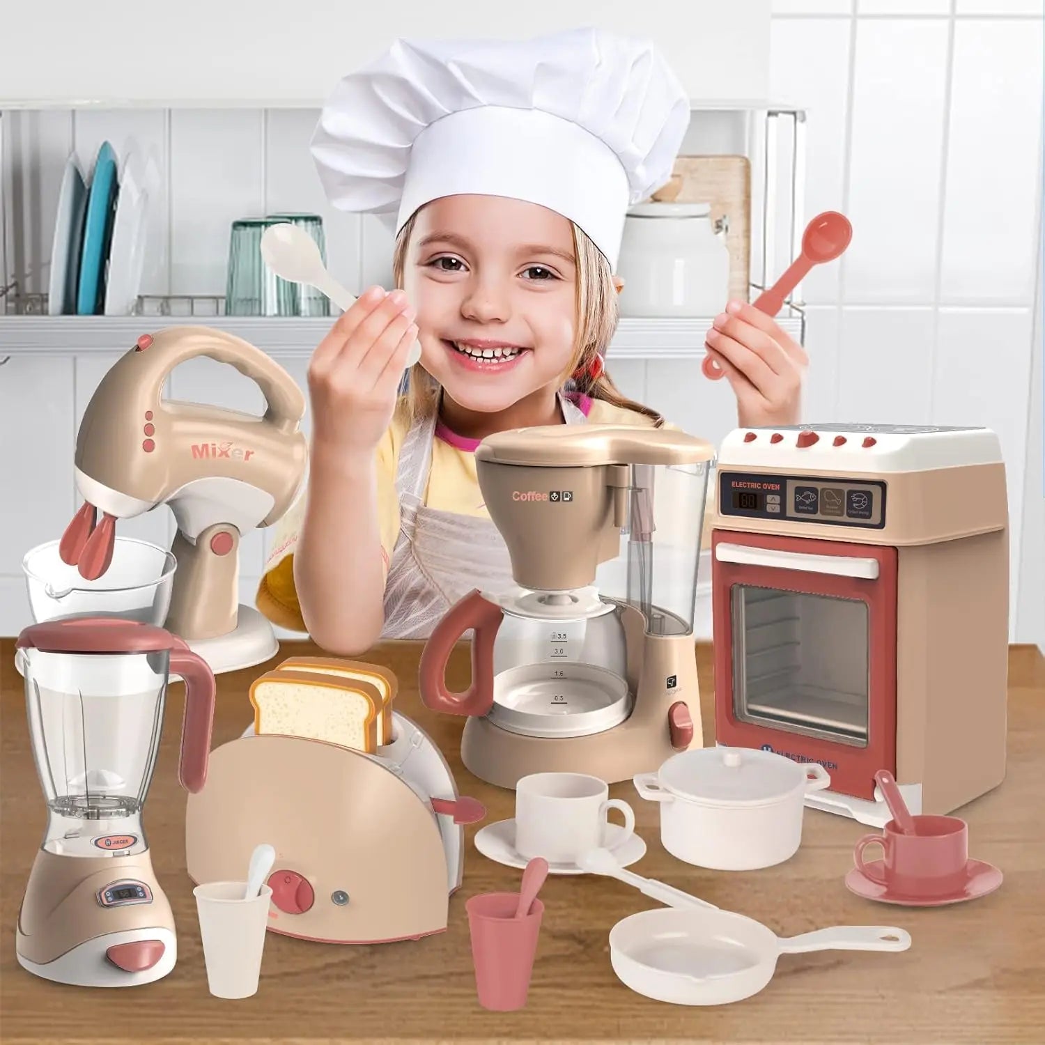 Kids' toy microwave and oven, essential appliances in Pretend Play Kitchen for realistic play.