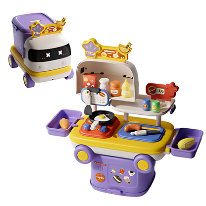 Complete pretend play set with a trolley, perfect for kids' imaginative fun.