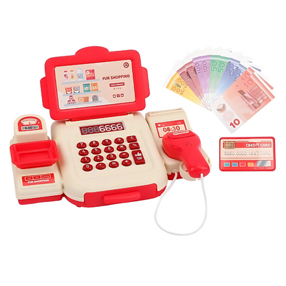 Gift set: Kids Mini Mart cash register toy promoting imaginative play and early math skills for children