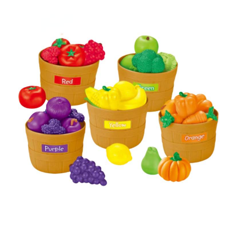 Educational toy for kids: Rainbow Fruit & Veggie Market Set, durable plastic, promotes imaginative play & color sorting