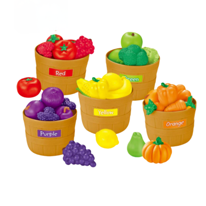 Educational toy for kids: Rainbow Fruit & Veggie Market Set, durable plastic, promotes imaginative play & color sorting