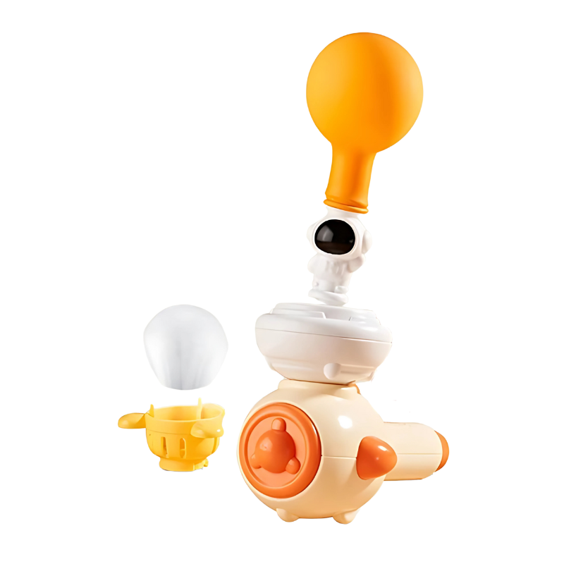 Close-up of a child using the Breath-Powered PuffPal, a speech aid and lung exercise toy