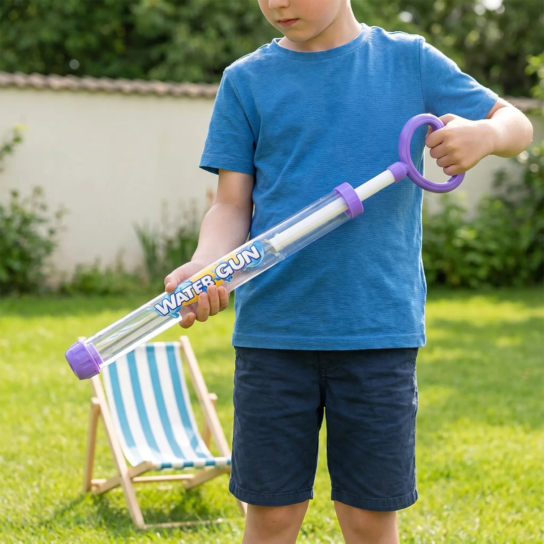 Kids' pull-action water blaster 3-pack for summer outdoor play. Bright, battery-free water guns for pool fun.
