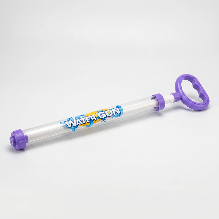 Three colorful kids' water blasters, pull-action water guns for outdoor summer play, perfect for beach and pool.
