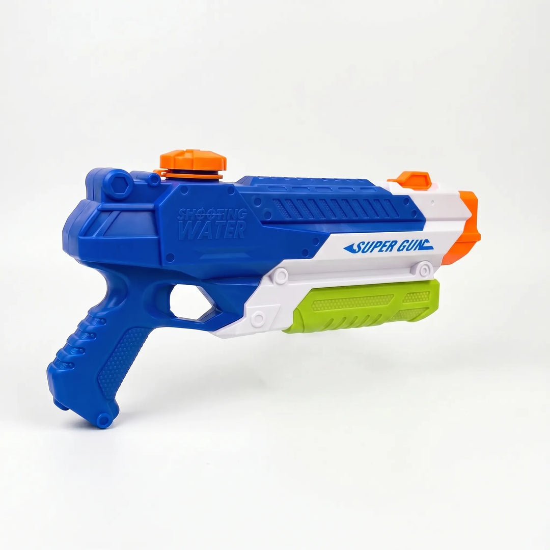 Colorful pump-action water toy for kids' outdoor play, ideal for summer family water blaster games.