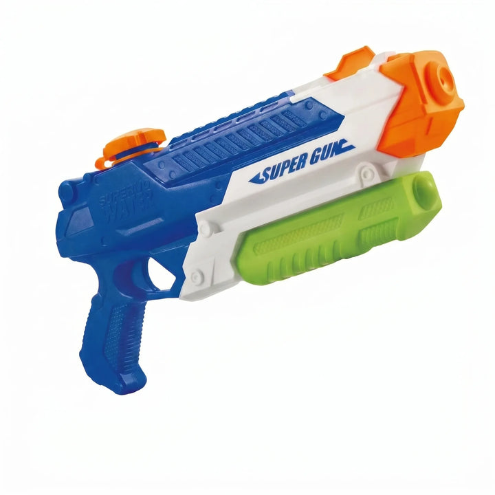 Children enjoying a pump-action water blaster, making summer outdoor water games exciting and memorable.