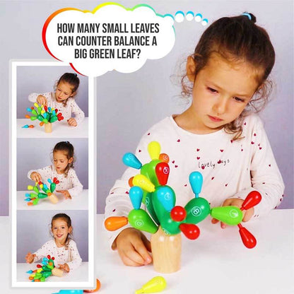Kids' Rainbow Cactus Stacking Game wooden toy, vibrant colors, for preschool education & sensory play