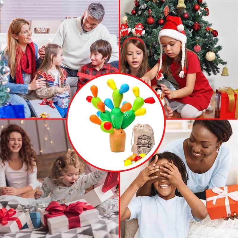 Kids' Rainbow Cactus Stacking Game: a durable wooden toy designed for endless hours of educational stacking fun