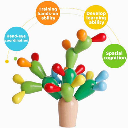 Educational Rainbow Cactus Stacking Game, colorful wooden toy, ideal gift for kids' sorting & stacking fun