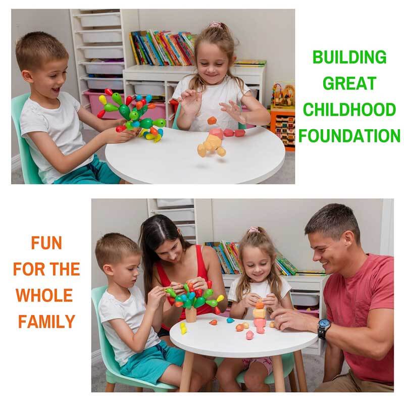 Kids' Rainbow Cactus Stacking Game, a fun wooden toy promoting early learning and fine motor development