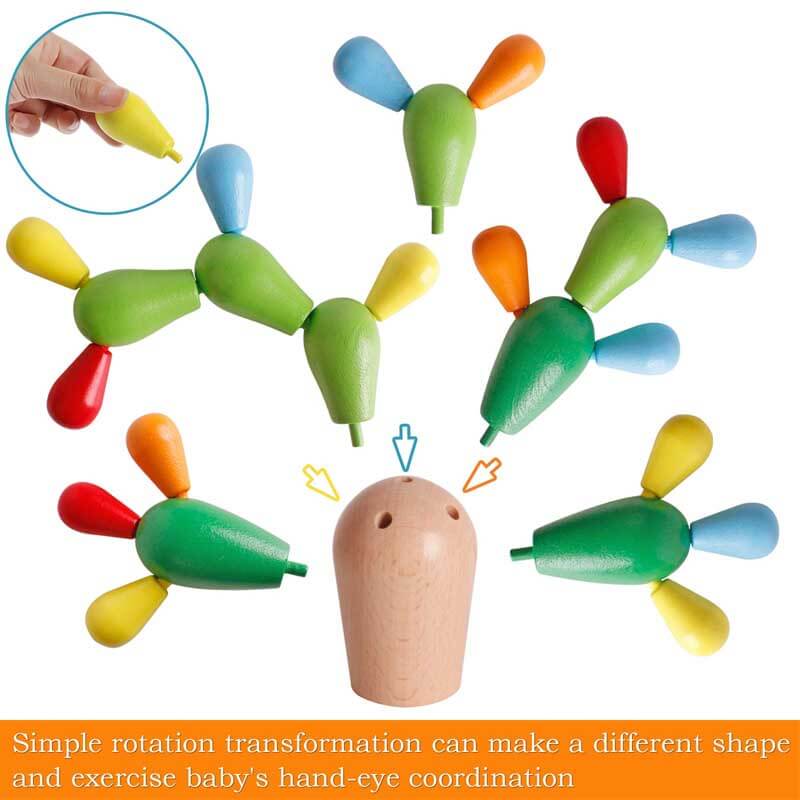 Bright Rainbow Cactus Stacking Game, wooden educational toy for toddlers and preschoolers