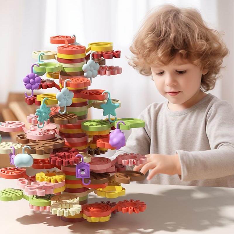 Kids' Rainbow Stacking Tree Building Blocks for fine motor skill development and preschool learning