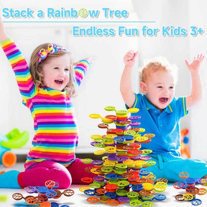Wooden rainbow stacking tree, an activity toy enhancing fine motor skills for young children