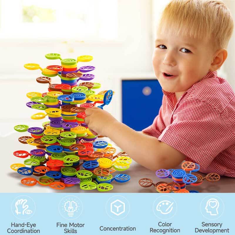 Educational kids' gift: Rainbow stacking tree blocks for creative construction and toddler play