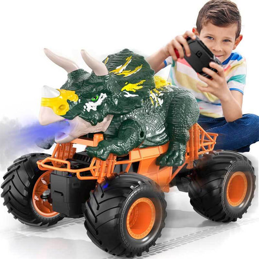 Kids' RC dinosaur vehicle, T-Rex, with bright lights and roaring sounds, interactive electronic toy
