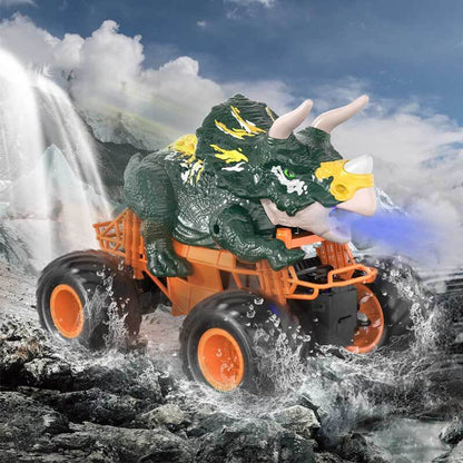RC dinosaur vehicle set; T-Rex and Triceratops; with glowing eyes & realistic sound effects