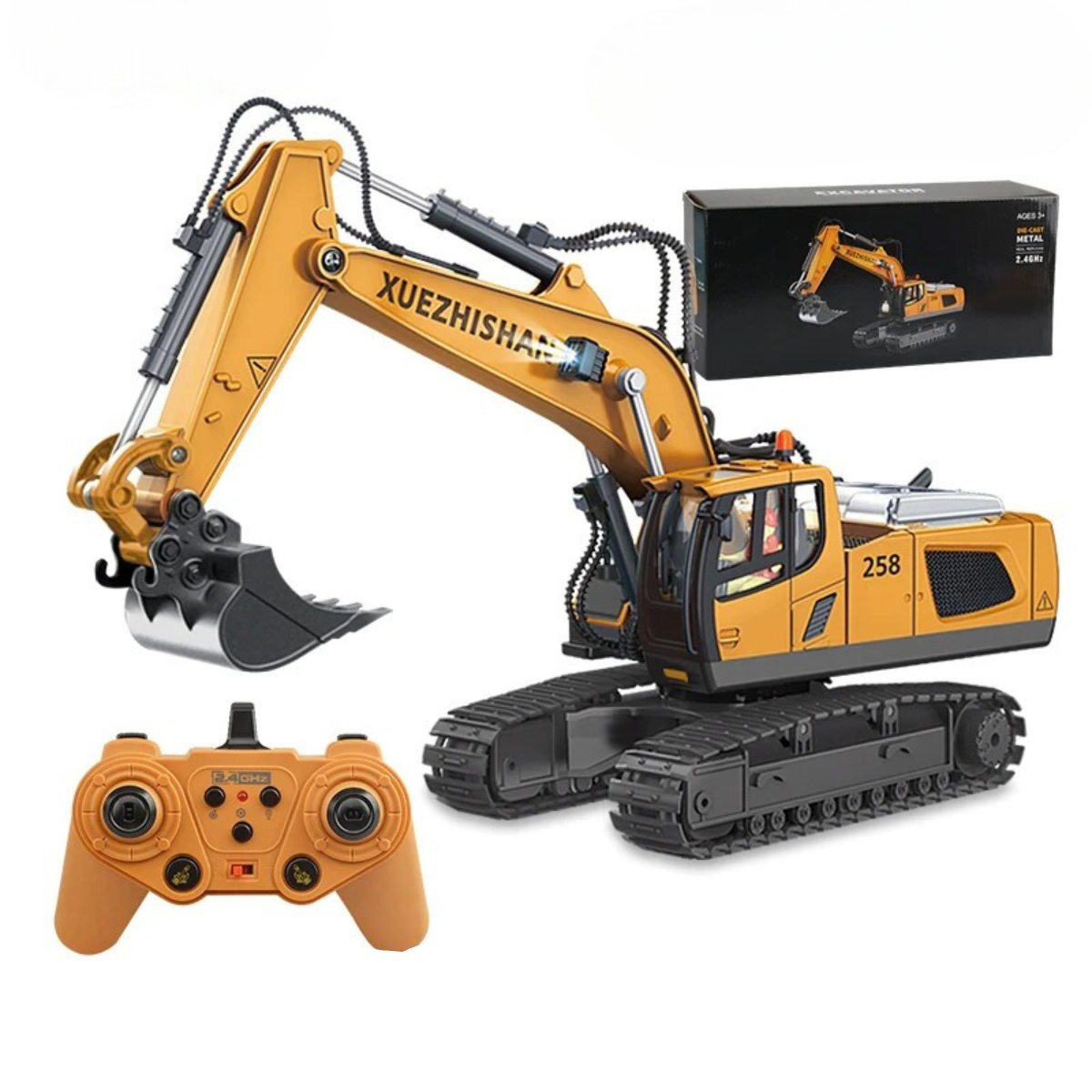 Remote control dump truck toy with tilting bed, tough construction vehicle for young builders.