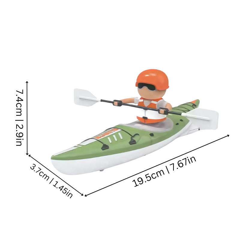 Remote control kayak bath toy, blue and yellow, for children's water adventures, sensory play