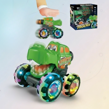 Side view of the RC LED Monster Truck, showcasing its durable build and bright light features