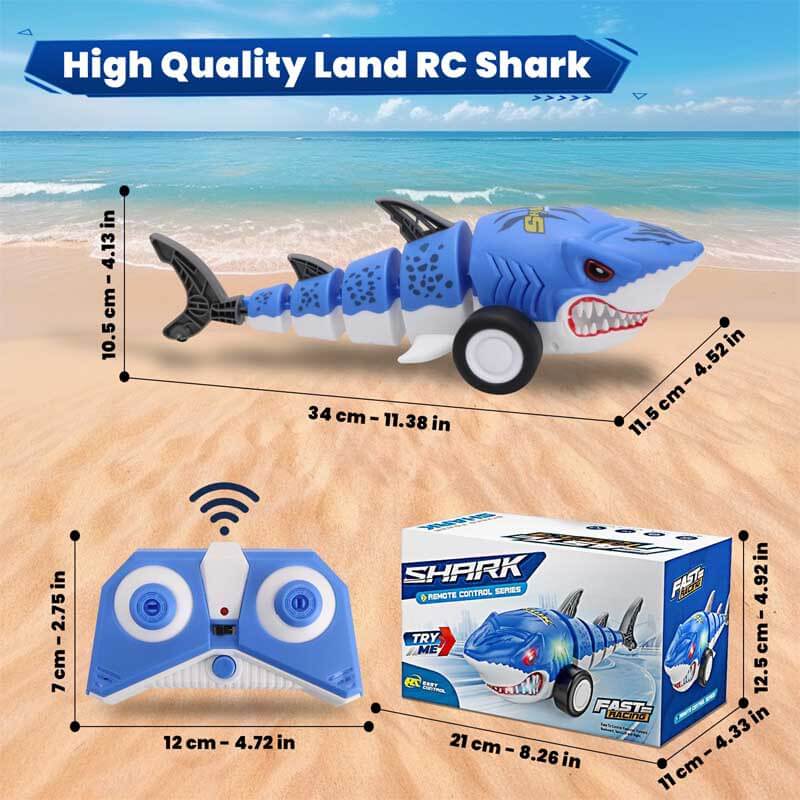 Blue RC shark toy, a fun and interactive gift for children, with LED and dual propulsion system.