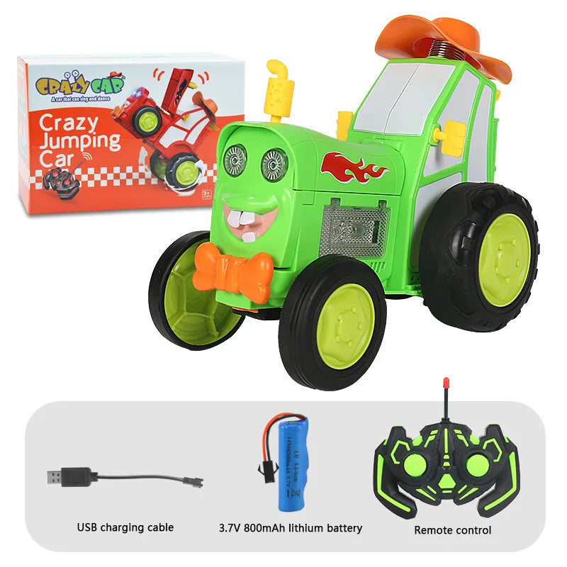 Yellow RC tractor toy, a fun remote control car for kids, featuring lights and sound