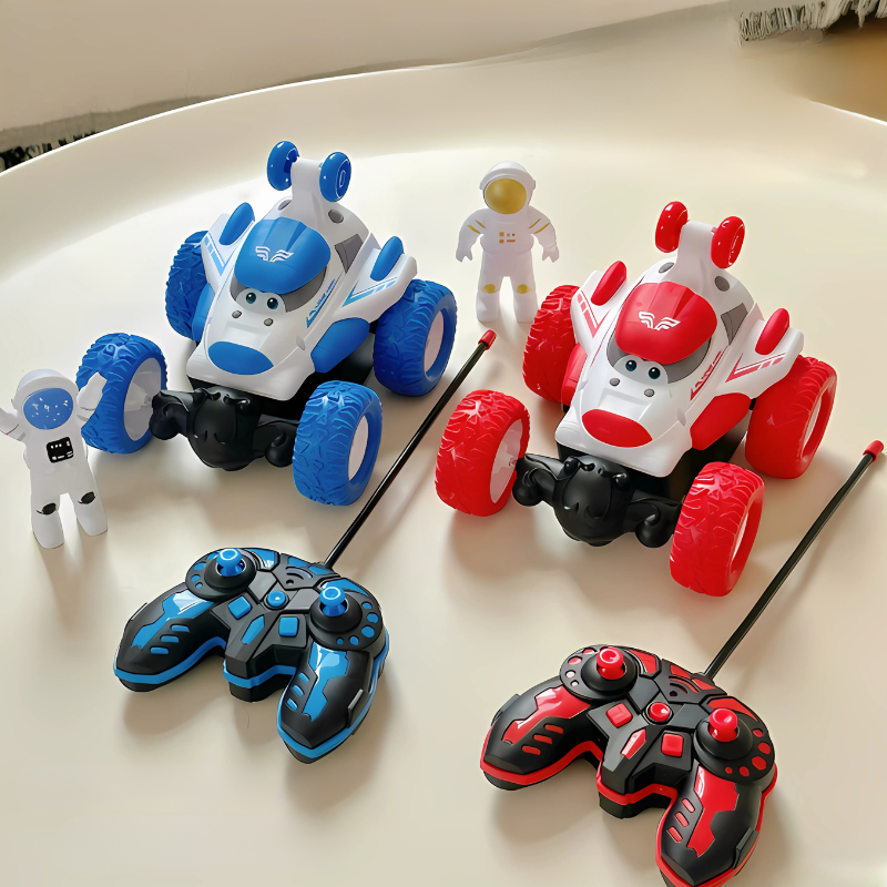 Kids' RC Stunt Truck performing a 360 spin with dazzling LED lights in a blur of motion, perfect for boys and girls.