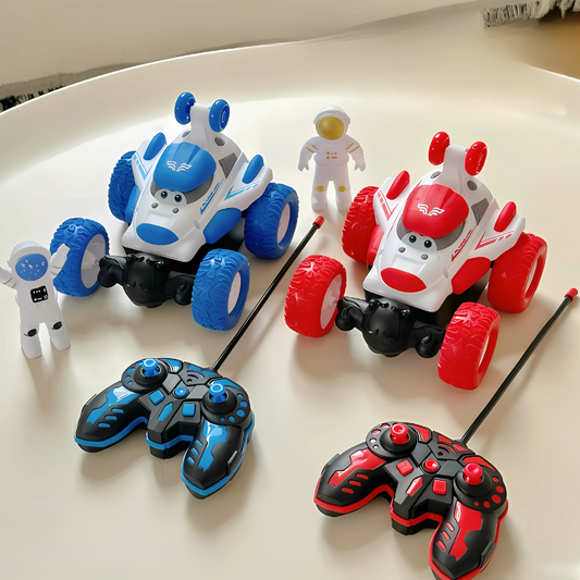 Kids' RC Stunt Truck performing a 360 spin with dazzling LED lights in a blur of motion, perfect for boys and girls.