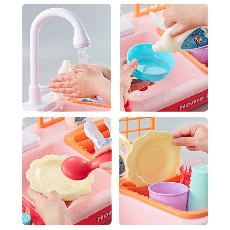 Complete children's gift: a multi-piece toy kitchen with oven, microwave, and fridge