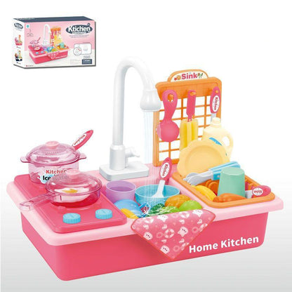 Vibrant toy kitchen with various appliances, a fantastic children's gift for indoor play
