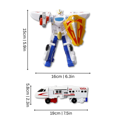Transforming robot train kids toy, a blue vehicle with red accents, offering creative play and educational value.