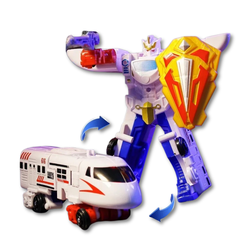 Interactive kids' robot train toy, transforming from vehicle to robot, with engaging lights & sounds, for boys & girls.
