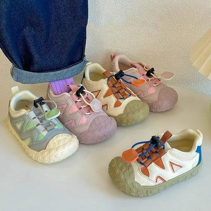Kids' red breathable mesh toddler shoes with hook-and-loop fastener, perfect for active play.