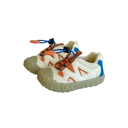Pair of green breathable mesh kids shoes, comfortable toddler sneakers designed for active children.