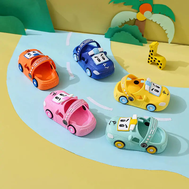 Toddler boys blue cartoon car sandals, perfect summer footwear for little adventurers