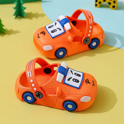 Girls' pink cartoon car sandals, breathable slip-on design for comfortable summer wear