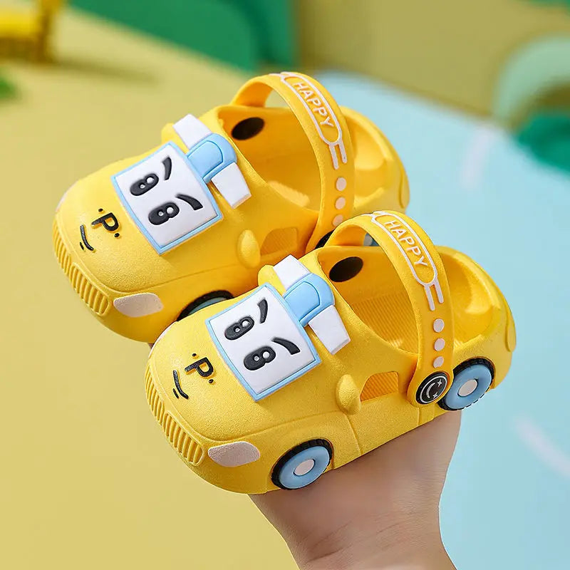 Children's cartoon car sandals, featuring a fun car design and breathable strap for comfort