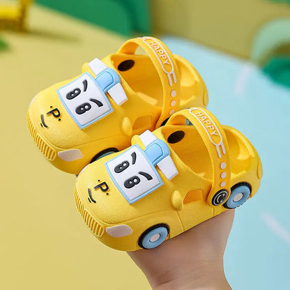 Children's cartoon car sandals, featuring a fun car design and breathable strap for comfort