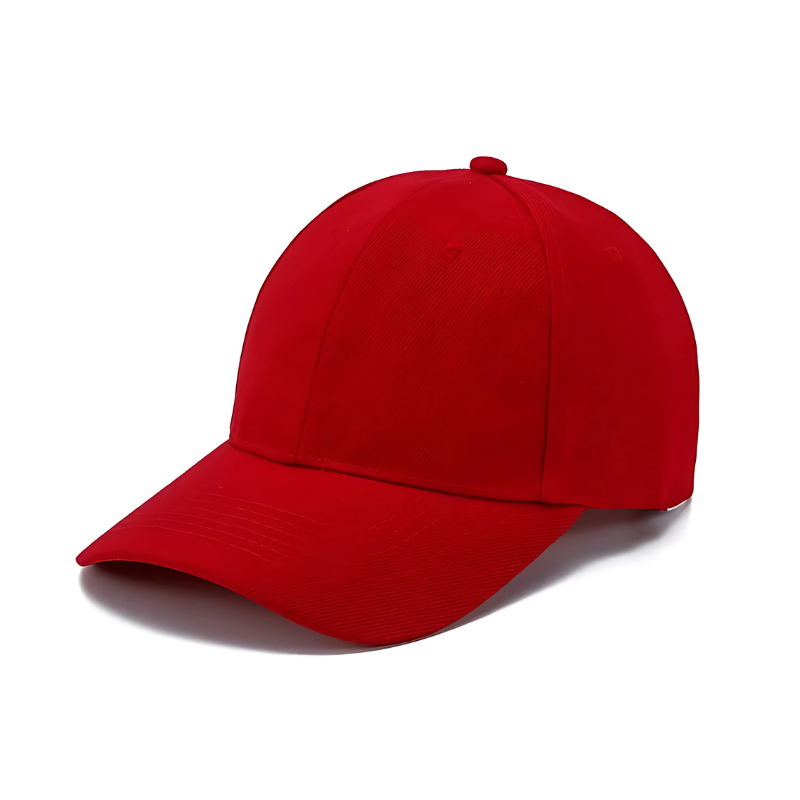 Young child wearing a pink cotton baseball cap, front view, for sun protection and style