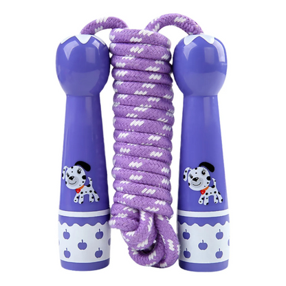 Pink cotton jump rope with comfortable wooden handles, a perfect gift for active children's fitness.