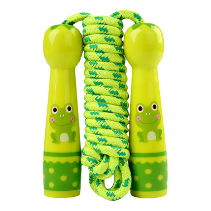 Yellow adjustable skipping rope for kids, a durable cotton toy for outdoor fun and physical activity.