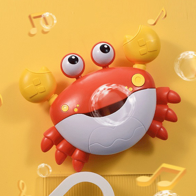 Kids' red crab bubble bath toy with suction cups, plays music, for toddler sensory play