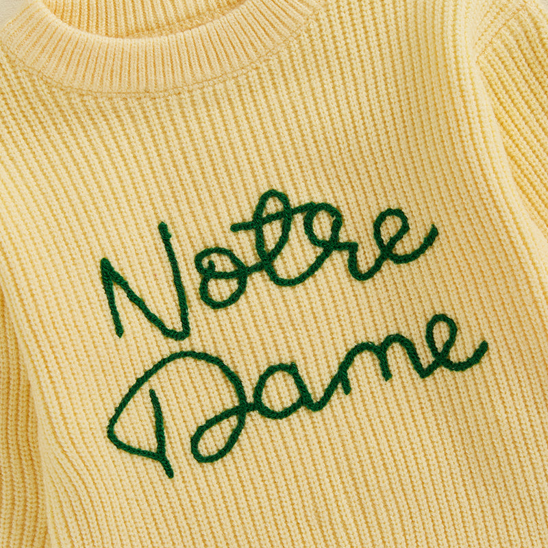 Children's red embroidered crew neck sweater, comfortable cotton blend pullover, great for cold weather.