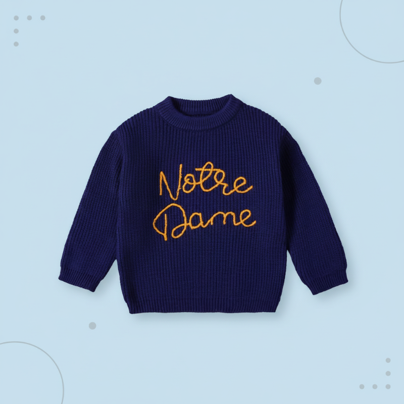 Embroidered crew neck pullover for kids, red winter sweater, versatile casual wear, easy-care cotton blend.